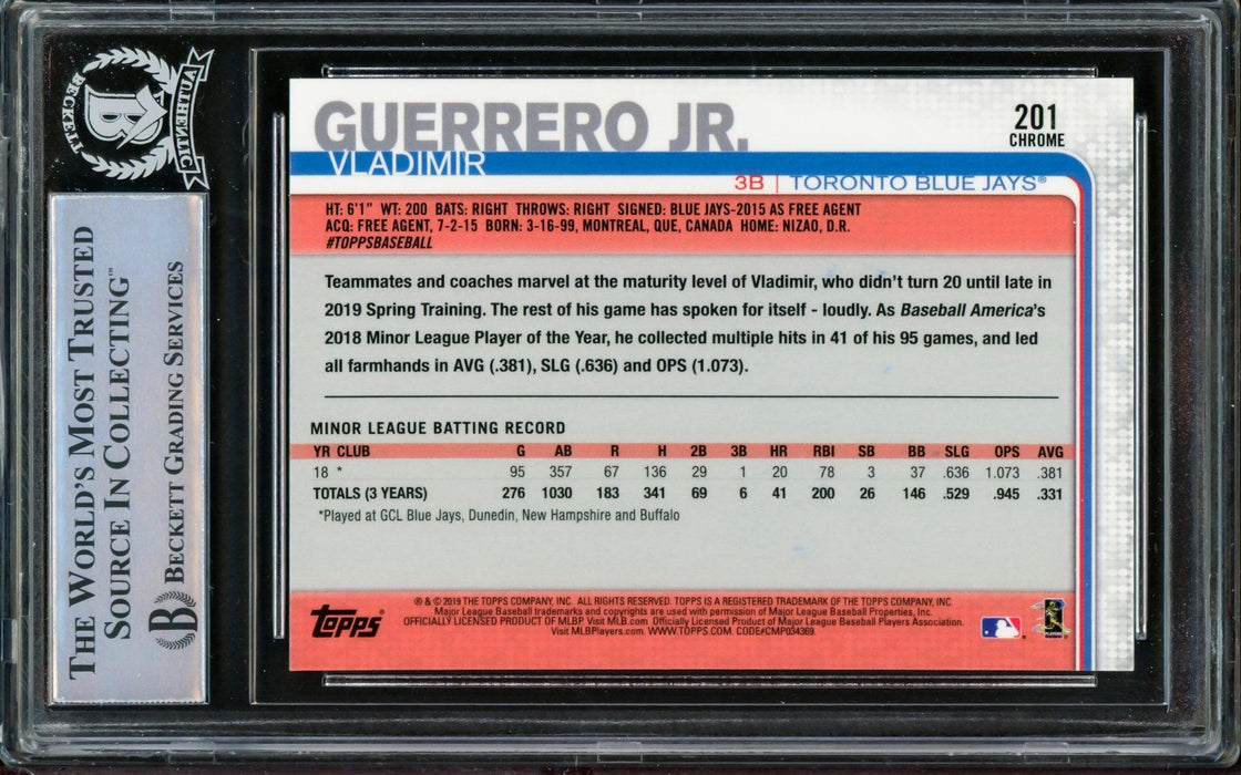 Vladimir Guerrero Jr. Autographed 2019 Topps Chrome Rookie Card #201 Toronto Blue Jays Beckett BAS #14863478 - RSA