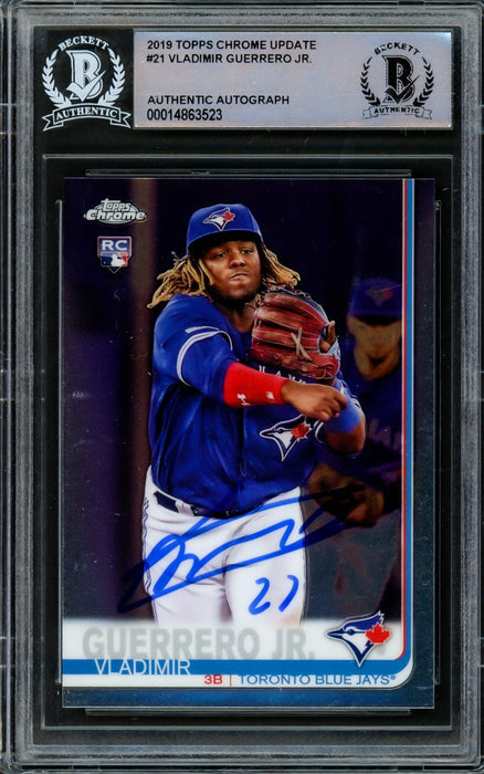 Vladimir Guerrero Jr. Autographed 2019 Topps Chrome Update Rookie Card #21 Toronto Blue Jays Beckett BAS #14863523 - RSA
