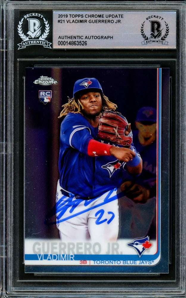 Vladimir Guerrero Jr. Autographed 2019 Topps Chrome Update Rookie Card #21 Toronto Blue Jays Beckett BAS #14863526 - RSA