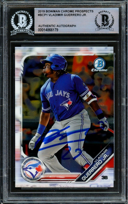 Vladimir Guerrero Jr. Autographed 2019 Bowman Chrome Prospects Rookie Card #BCP-1 Toronto Blue Jays Beckett BAS #14866179 - RSA