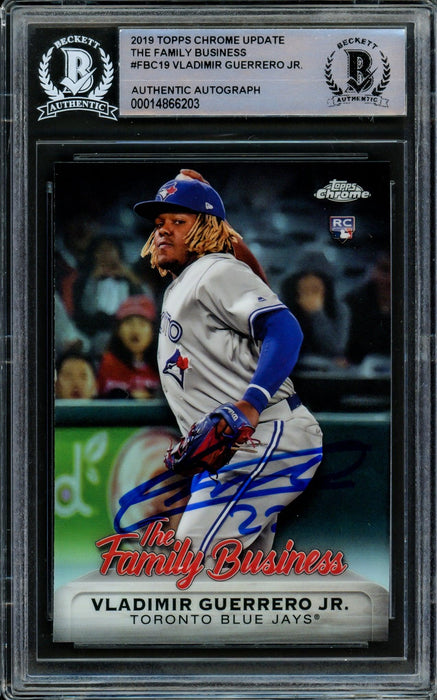 Vladimir Guerrero Jr. Autographed 2019 Topps Chrome Family Business Rookie Card #FBC-19 Toronto Blue Jays Beckett BAS #14866203 - RSA