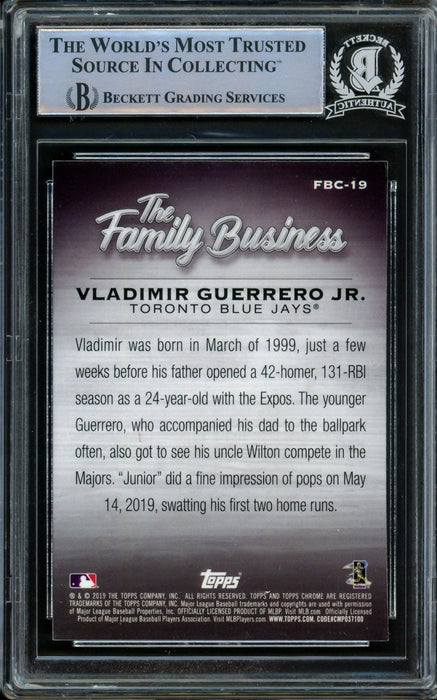 Vladimir Guerrero Jr. Autographed 2019 Topps Chrome Family Business Rookie Card #FBC-19 Toronto Blue Jays Beckett BAS #14866203 - RSA