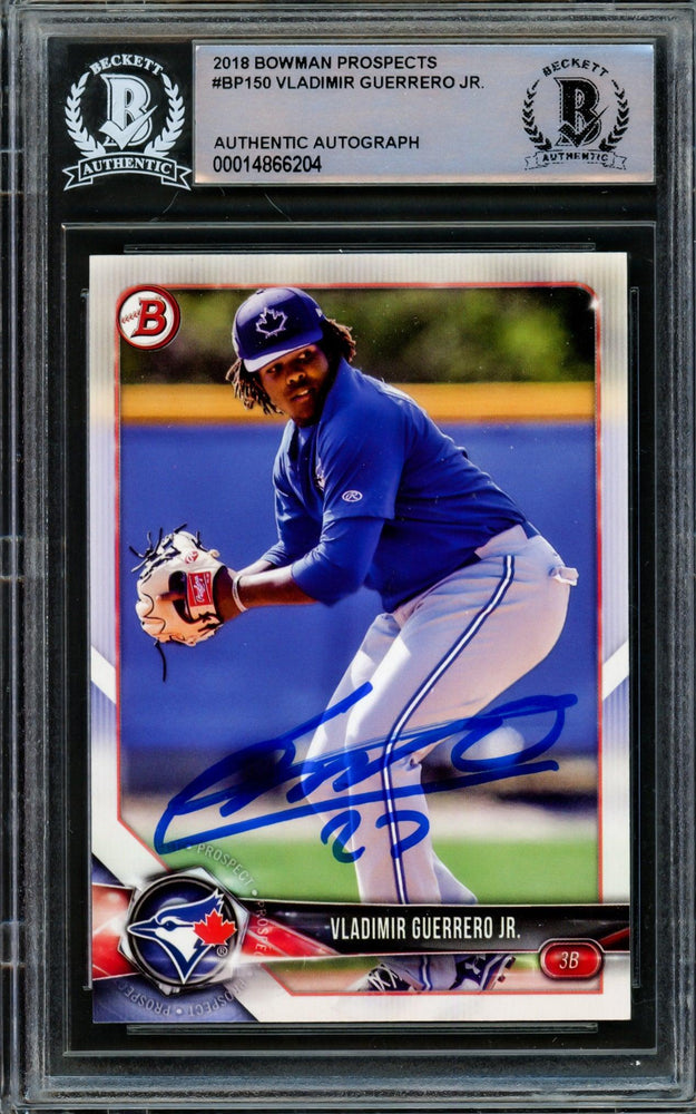 Vladimir Guerrero Jr. Autographed 2018 Bowman Prospects Rookie Card #BP150 Toronto Blue Jays Beckett BAS #14866204 - RSA