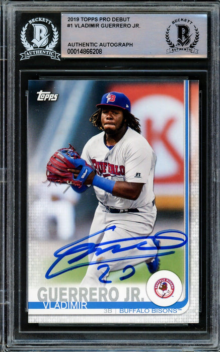 Vladimir Guerrero Jr. Autographed 2019 Topps Debut Rookie Card #1 Toronto Blue Jays Beckett BAS #14866208 - RSA
