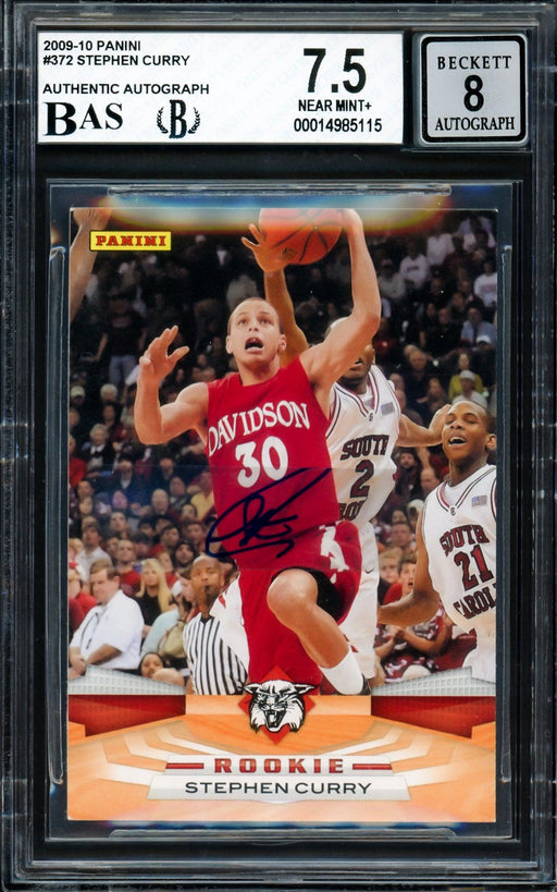 Stephen Curry Autographed 2009-10 Panini Rookie Card #372 Golden State Warriors BGS 7.5 Auto Grade Near Mint/Mint 8 Beckett BAS #14985115 - RSA
