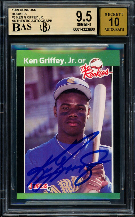 graded ken griffey jr rookie cards Ken Griffey Jr. Autographed 1989 Donruss Rookies Rookie Card #3 Seattl — RSA