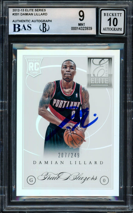 Damian Lillard Autographed 2012-13 Panini Elite Series Rookie Card #201 Portland Trail Blazers BGS 9 Auto Grade Gem Mint 10 #207/249 Beckett BAS #14323939 - RSA