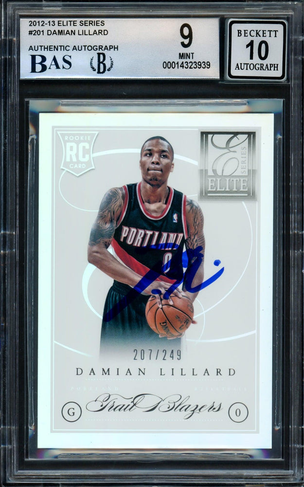Damian Lillard Autographed 2012-13 Panini Elite Series Rookie Card #201 Portland Trail Blazers BGS 9 Auto Grade Gem Mint 10 #207/249 Beckett BAS #14323939 - RSA