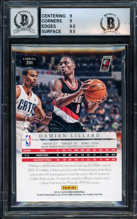 Damian Lillard Autographed 2012-13 Panini Elite Series Rookie Card #201 Portland Trail Blazers BGS 9 Auto Grade Gem Mint 10 #207/249 Beckett BAS #14323939 - RSA