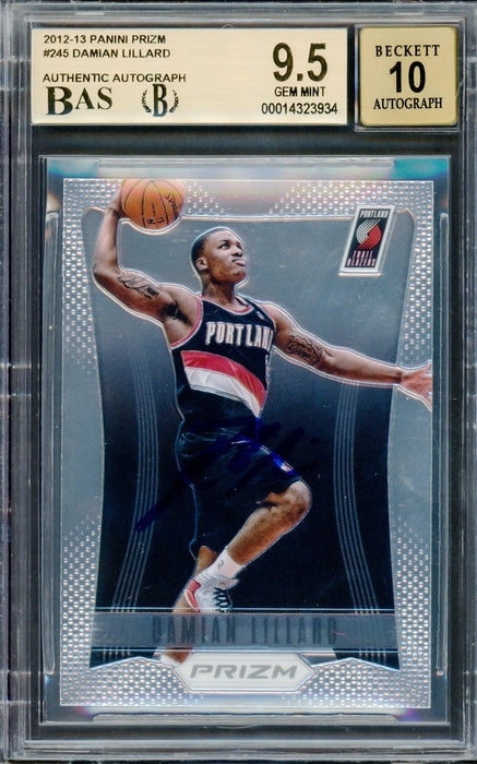 Damian Lillard Autographed 2012-13 Panini Prizm Rookie Card #245 Portland Trail Blazers BGS 9.5 Auto Grade Gem Mint 10 Beckett BAS #14323934 - RSA