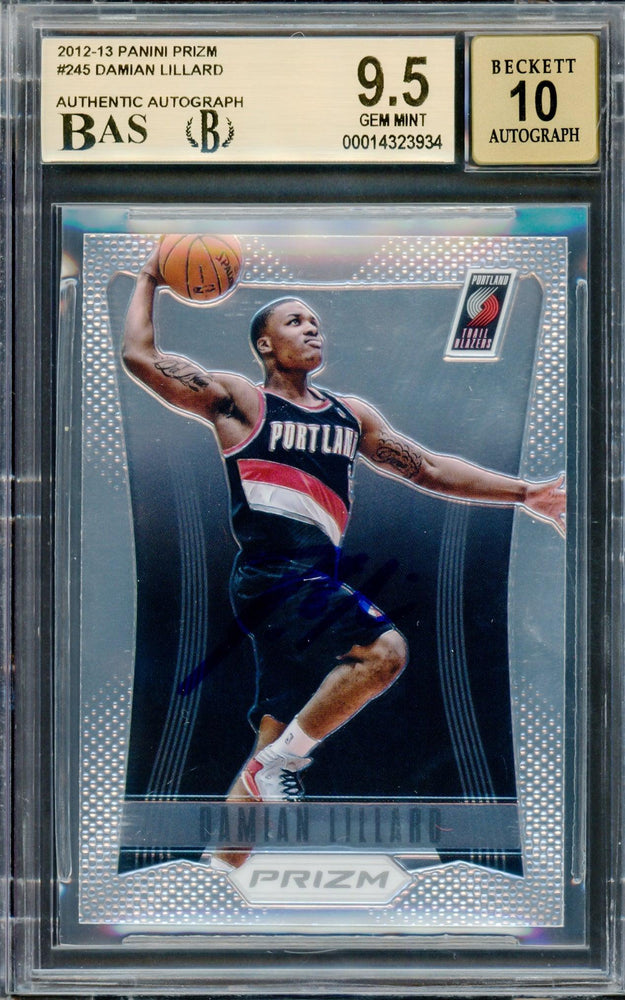 Damian Lillard Autographed 2012-13 Panini Prizm Rookie Card #245 Portland Trail Blazers BGS 9.5 Auto Grade Gem Mint 10 Beckett BAS #14323934 - RSA
