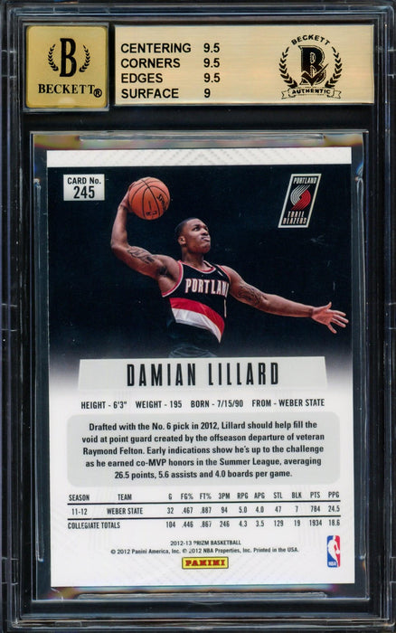 Damian Lillard Autographed 2012-13 Panini Prizm Rookie Card #245 Portland Trail Blazers BGS 9.5 Auto Grade Gem Mint 10 Beckett BAS #14323935 - RSA