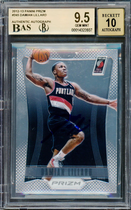 Damian Lillard Autographed 2012-13 Panini Prizm Rookie Card #245 Portland Trail Blazers BGS 9.5 Auto Grade Gem Mint 10 Beckett BAS #14323937 - RSA