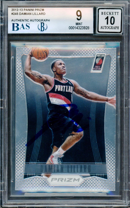 Damian Lillard Autographed 2012-13 Panini Prizm Rookie Card #245 Portland Trail Blazers BGS 9 Auto Grade Gem Mint 10 Beckett BAS #14323928 - RSA