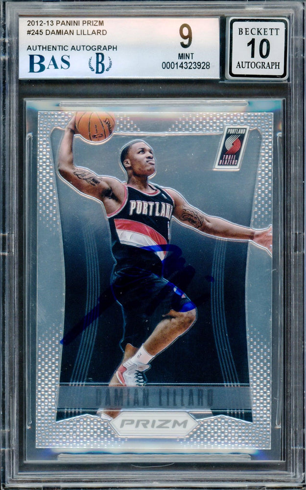 Damian Lillard Autographed 2012-13 Panini Prizm Rookie Card #245 Portland Trail Blazers BGS 9 Auto Grade Gem Mint 10 Beckett BAS #14323928 - RSA
