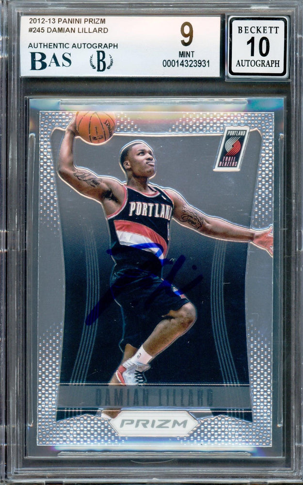 Damian Lillard Autographed 2012-13 Panini Prizm Rookie Card #245 Portland Trail Blazers BGS 9 Auto Grade Gem Mint 10 Beckett BAS #14323931 - RSA