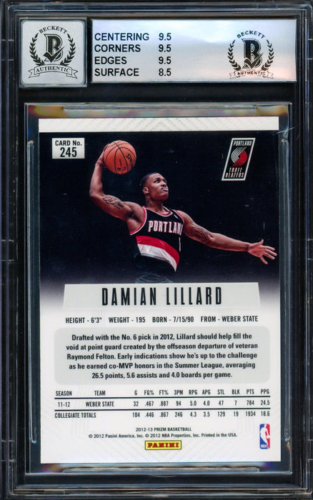 Damian Lillard Autographed 2012-13 Panini Prizm Rookie Card #245 Portland Trail Blazers BGS 9 Auto Grade Gem Mint 10 Beckett BAS #14323933 - RSA