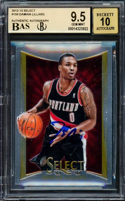 Damian Lillard Autographed 2012-13 Panini Select Rookie Card #150 Portland Trail Blazers BGS 9.5 Auto Grade Gem Mint 10 Beckett BAS #14323922 - RSA