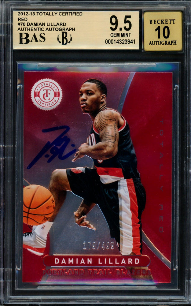 Damian Lillard Autographed 2012-13 Panini Totally Certified Red Rookie Card #70 Portland Trail Blazers BGS 9.5 Auto Grade Gem Mint 10 #179/499 Beckett BAS #14323941 - RSA
