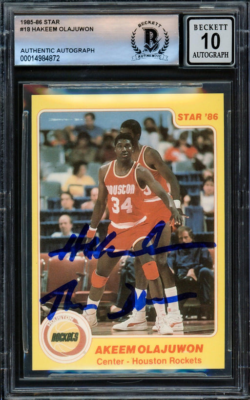 Hakeem Olajuwon Autographed 1984-85 Star Rookie Card #18 Houston Rockets Auto Grade Gem Mint 10 "The Dream" Beckett BAS #14984872 - RSA