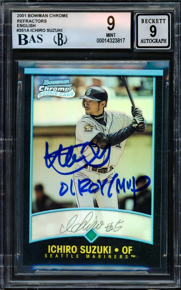 Ichiro Suzuki Autographed 2001 Bowman Chrome Rookie Card #351A Seattle Mariners BGS 9 Auto Grade Mint 9 "01 ROY/MVP" Beckett BAS #14323817 - RSA