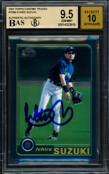 Ichiro Suzuki Autographed 2001 Topps Chrome Traded Rookie Card #T266 Seattle Mariners BGS 9.5 Auto Grade Gem Mint 10 Beckett BAS #14323819 - RSA
