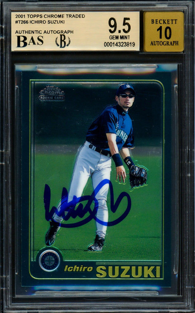 Ichiro Suzuki Autographed 2001 Topps Chrome Traded Rookie Card #T266 Seattle Mariners BGS 9.5 Auto Grade Gem Mint 10 Beckett BAS #14323819 - RSA