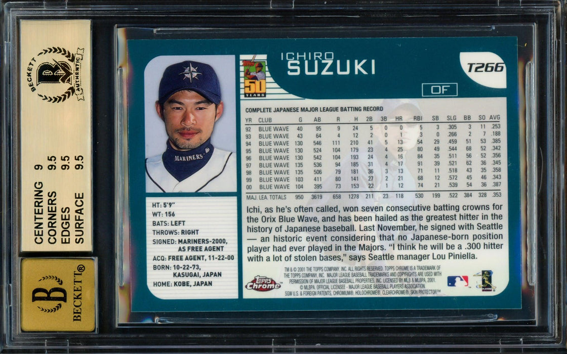 Ichiro Suzuki Autographed 2001 Topps Chrome Traded Rookie Card #T266 Seattle Mariners BGS 9.5 Auto Grade Gem Mint 10 Beckett BAS #14323819 - RSA