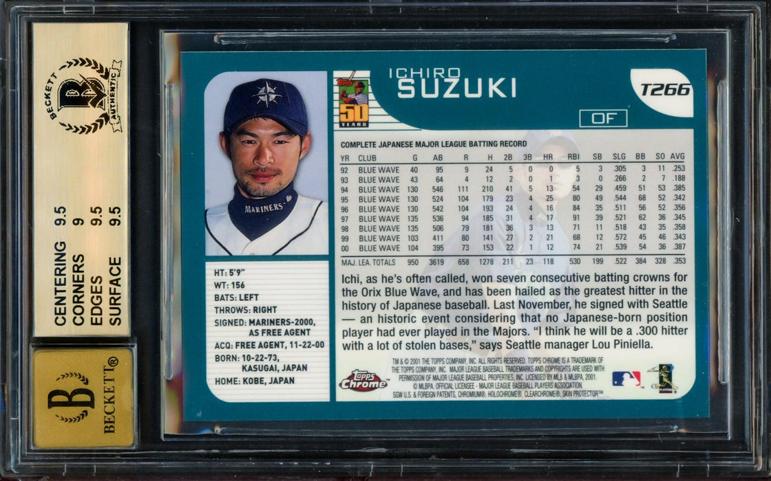 Ichiro Suzuki Autographed 2001 Topps Chrome Traded Rookie Card #T266 Seattle Mariners BGS 9.5 Auto Grade Gem Mint 10 Beckett BAS #14323820 - RSA