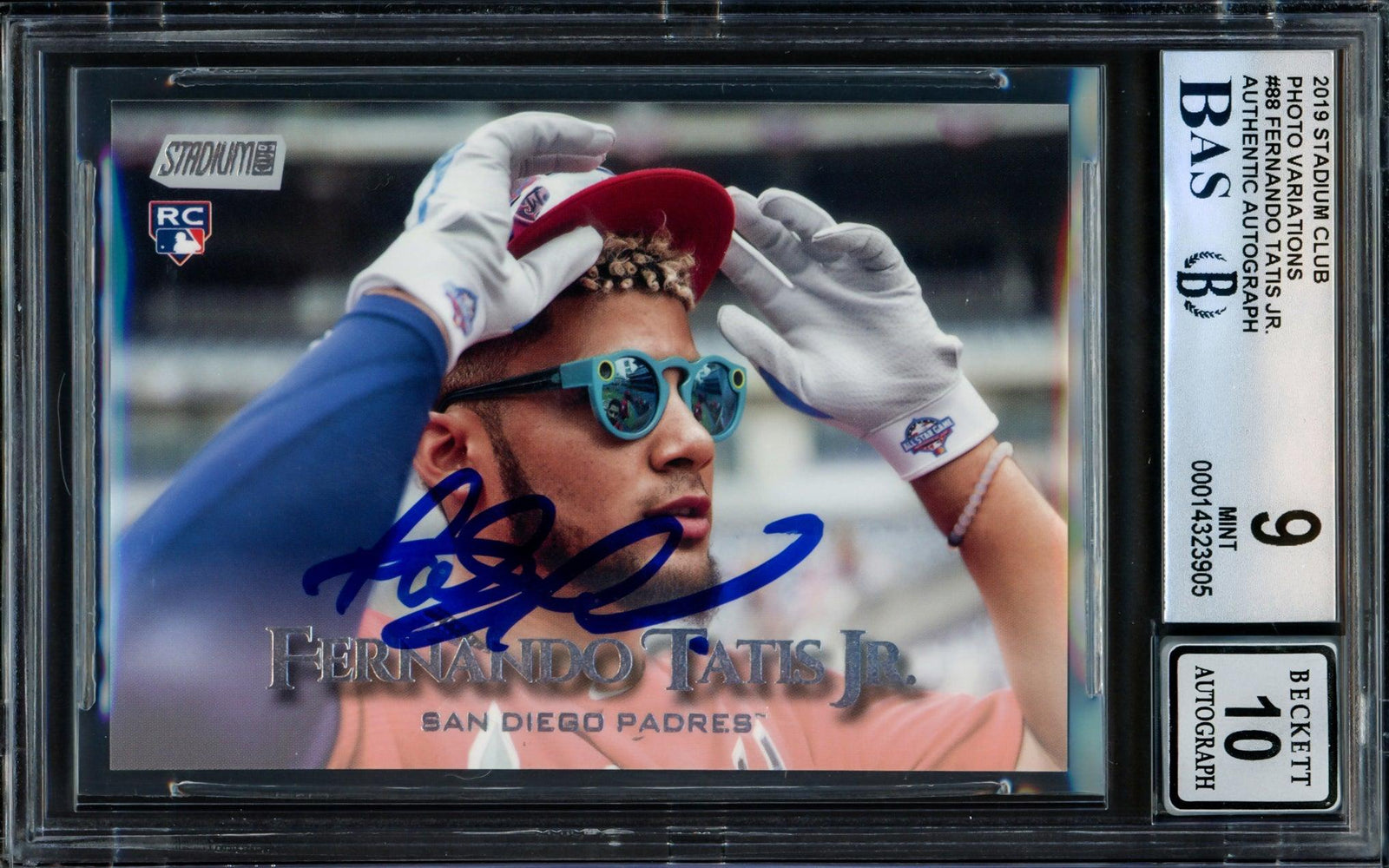 Fernando Tatis Jr. Autographed 2019 Topps Stadium Club Sunglass Variation Rookie Card #88 San Diego Padres BGS 9 Auto Grade Gem Mint 10 Beckett BAS #14323905 - RSA