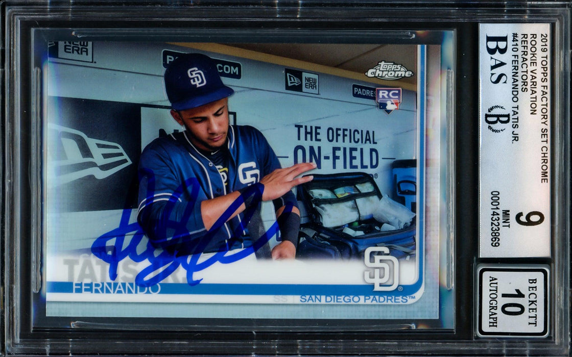 Fernando Tatis Jr. Autographed 2019 Topps Factory Set Chrome Variation Rookie Card #410 San Diego Padres BGS 9 Auto Grade Gem Mint 10 Beckett BAS #14323869 - RSA
