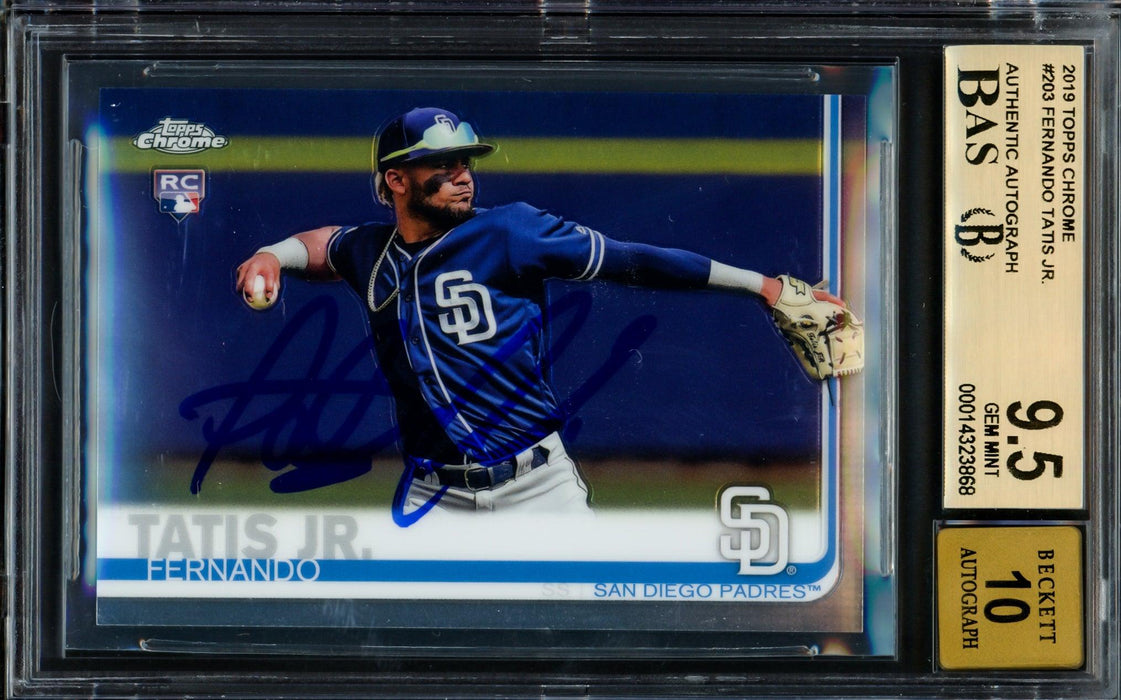 Fernando Tatis Jr. Autographed 2019 Topps Chrome Rookie Card #203 San Diego Padres BGS 9.5 Auto Grade Gem Mint 10 Beckett BAS #14323868 - RSA