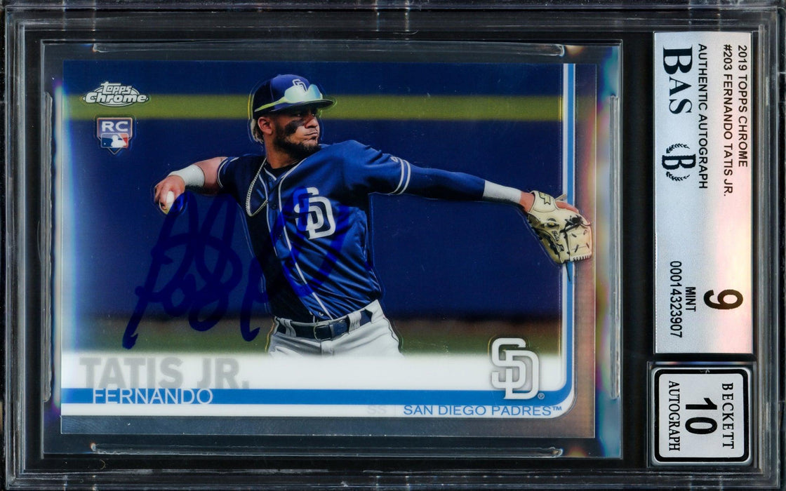 Fernando Tatis Jr. Autographed 2019 Topps Chrome Rookie Card #203 San Diego Padres BGS 9 Auto Grade Gem Mint 10 Beckett BAS #14323907 - RSA