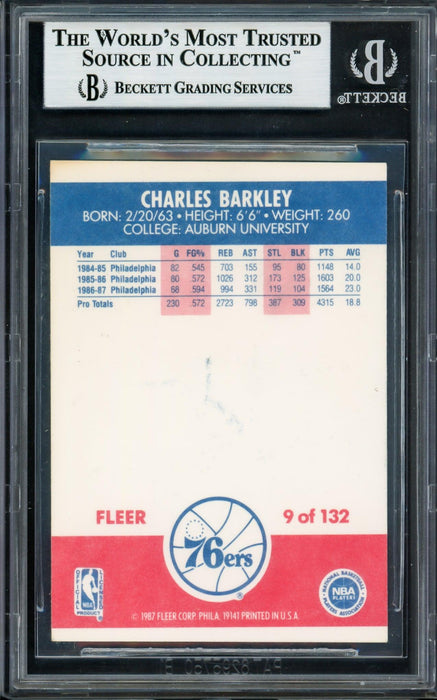 Charles Barkley Autographed 1987-88 Fleer Card #9 Philadelphia 76ers Vintage Signature Beckett BAS #13562139 - RSA