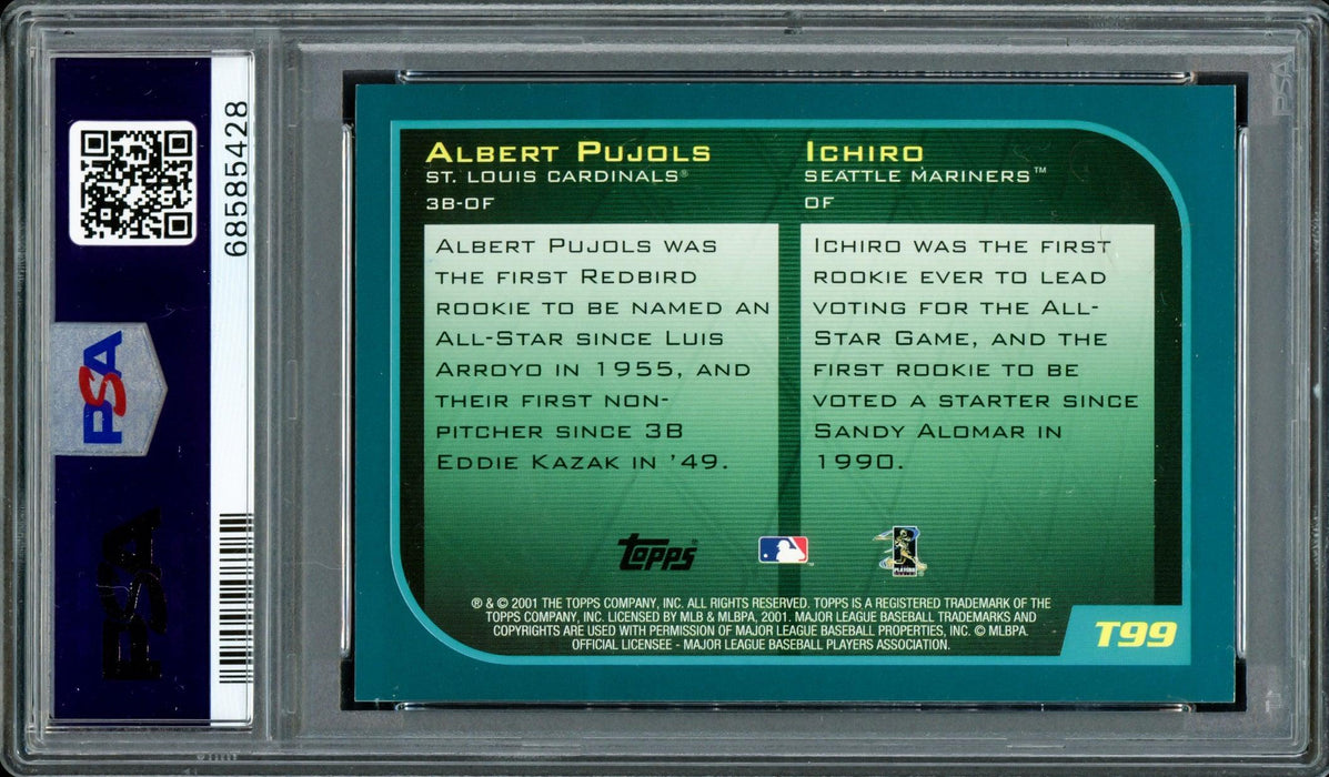 Albert Pujols & Ichiro Suzuki Autographed 2001 Topps Traded Rookie Card #T99 PSA 7 Auto Grade Gem Mint 10 "01 ROY" PSA/DNA #68585428 - RSA