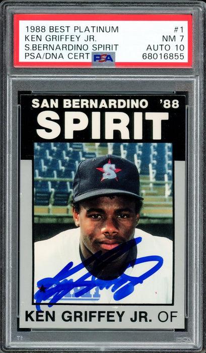Ken Griffey Jr. Autographed 1988 Best Platinum San Bernardino Spirit Rookie Card #1 Seattle Mariners PSA 7 Auto Grade Gem Mint 10 PSA/DNA #68016855 - RSA