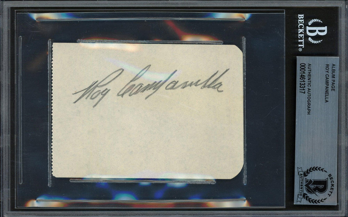 Roy Campanella Autographed 2.5x4 Album Page Brooklyn Dodgers Pre-Accident Beckett BAS #14613317 - RSA