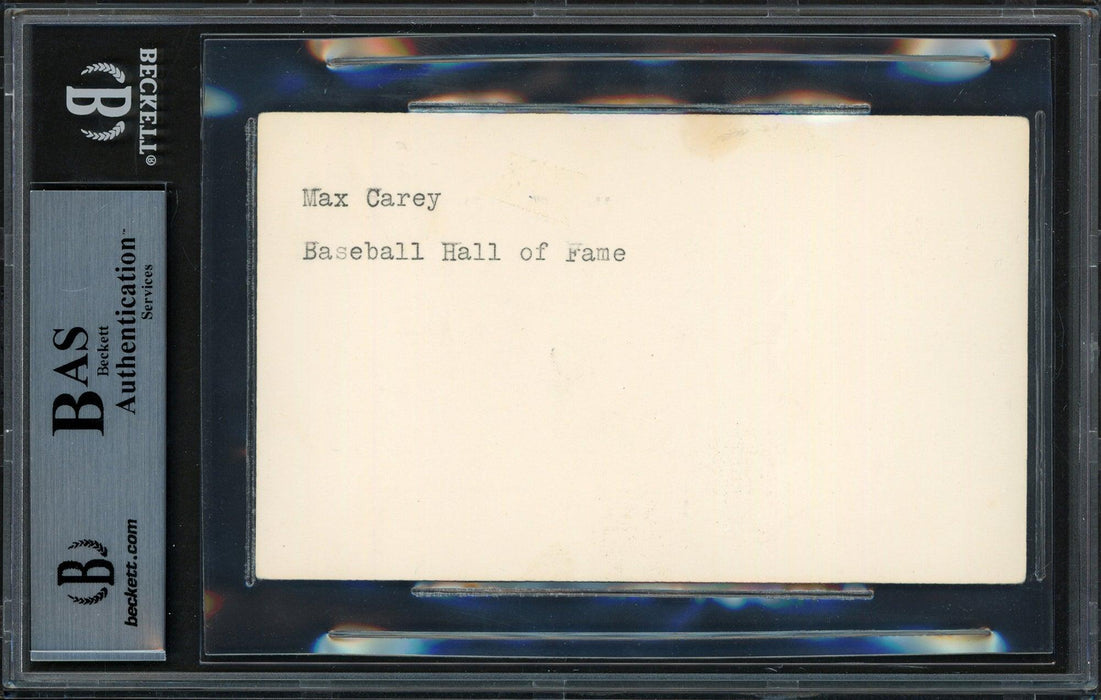 Max Carey Autographed 3x5 Index Card Pittsburgh Pirates "Best To You Always" Beckett BAS #14613351 - RSA