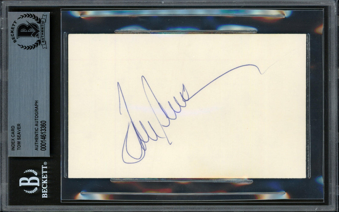 Tom Seaver Autographed 3x5 Index Card New York Mets, Cincinnati Reds Beckett BAS #14613360 - RSA