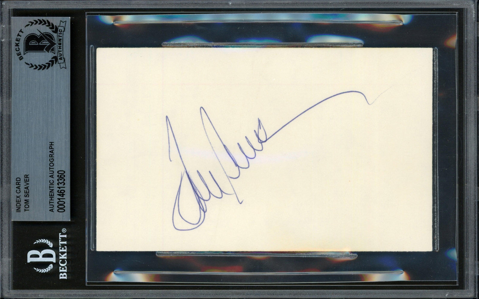 Tom Seaver Autographed 3x5 Index Card New York Mets, Cincinnati Reds Beckett BAS #14613360 - RSA