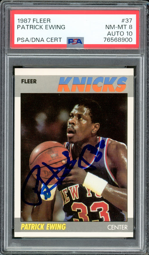 Patrick Ewing Autographed 1987-88 Fleer Card #37 New York Knicks PSA 8 Auto Grade Gem Mint 10 PSA/DNA #76568900