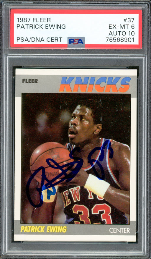 Patrick Ewing Autographed 1987-88 Fleer Card #37 New York Knicks PSA 6 Auto Grade Gem Mint 10 PSA/DNA #76568901