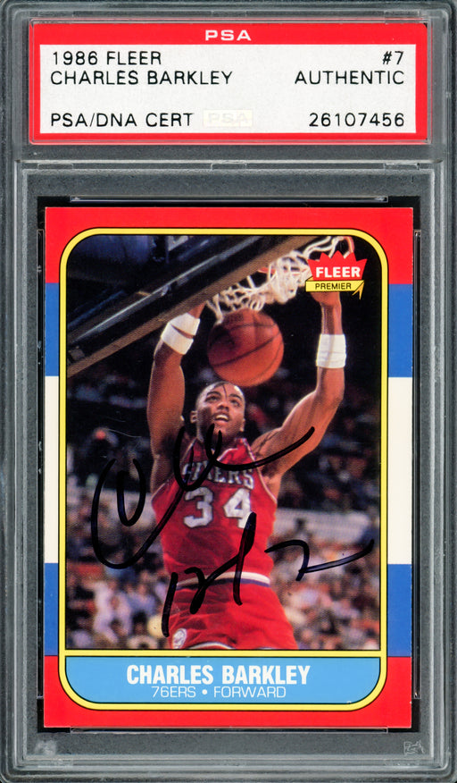 Charles Barkley Autographed 1986-87 Fleer Rookie Card #7 Philadelphia 76ers PSA/DNA #26107456