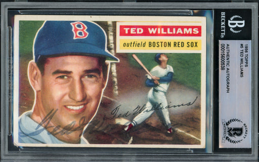 Ted Williams Autographed 1956 Topps Card #5 Boston Red Sox Beckett BAS #15600538