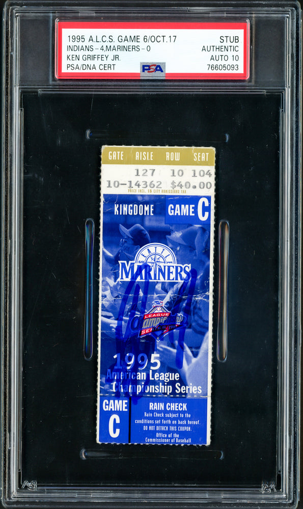 Ken Griffey Jr. Autographed October 17th, 1995 ALCS Game 6 Ticket Stub Seattle Mariners Auto Grade Gem Mint 10 PSA/DNA #76605093