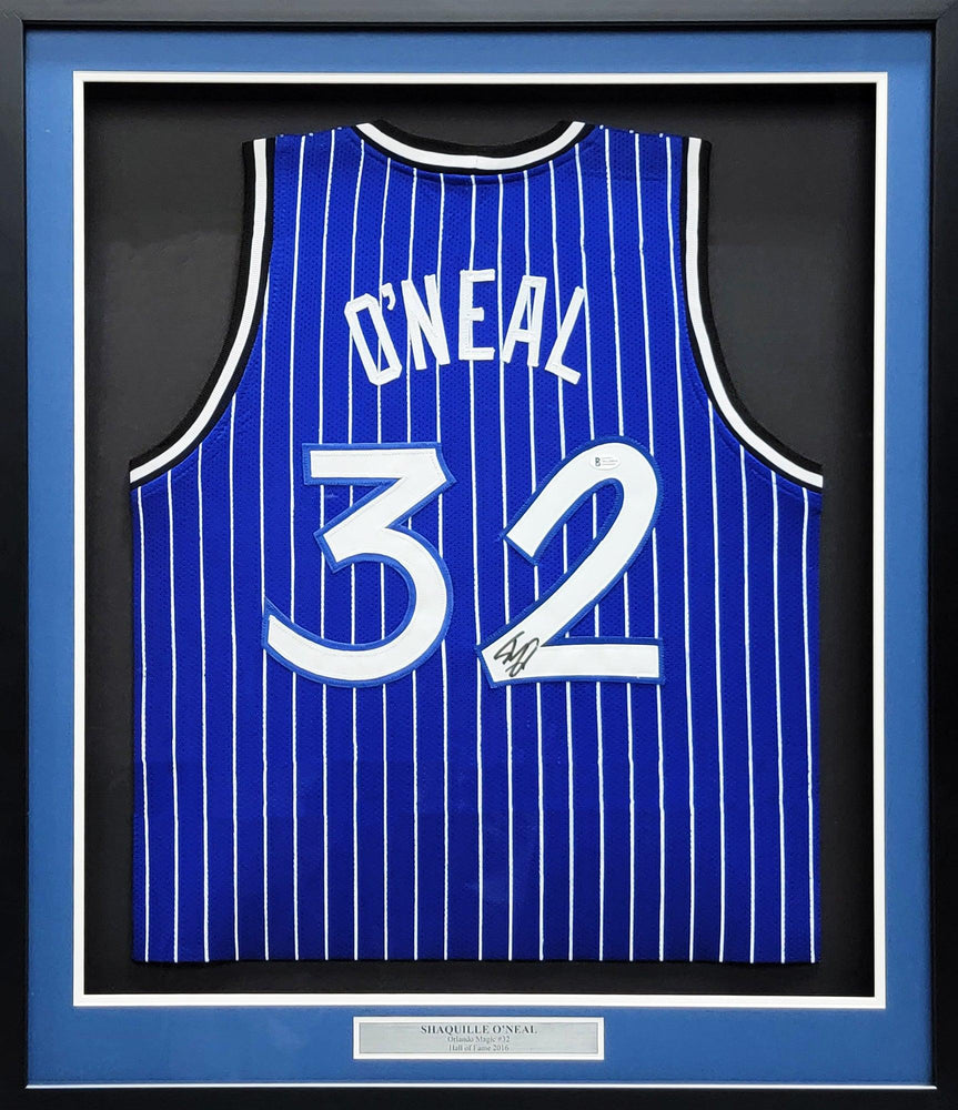 Orlando Magic Shaquille O'Neal Autographed Framed Blue Jersey Beckett BAS Stock #209453 - RSA