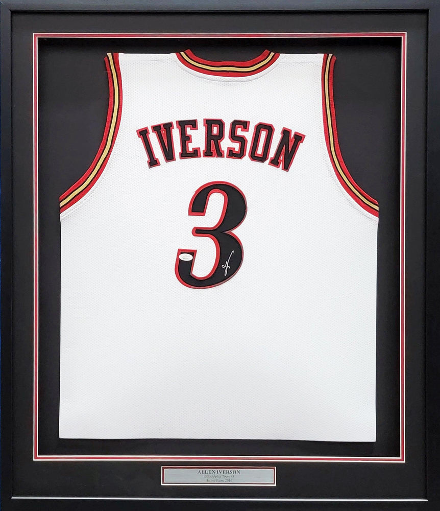 Philadelphia 76ers Allen Iverson Autographed Framed White Jersey JSA Stock #209463 - RSA