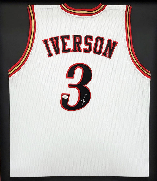 Philadelphia 76ers Allen Iverson Autographed Framed White Jersey JSA Stock #209463 - RSA