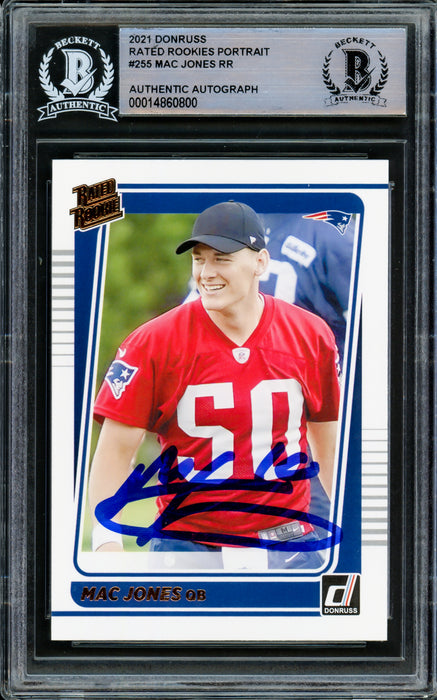 Mac Jones Autographed 2021 Donruss Rated Rookie Portrait Rookie Card # — RSA
