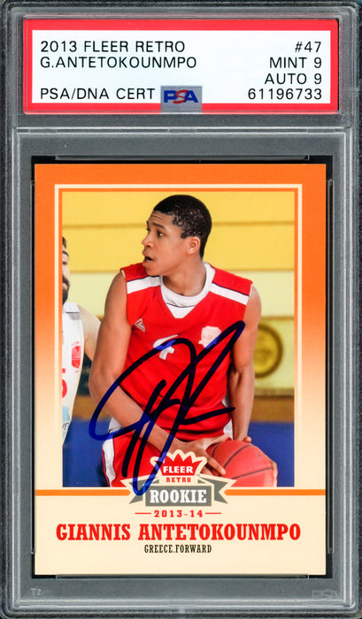 Giannis Antetokounmpo Autographed 2013 Fleer Retro Rookie Card #47 Milwaukee Bucks PSA 9 Auto Grade Mint 9 PSA/DNA #61196733